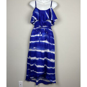 Express XS Blue White Ruffle Midi Dress Baby Doll Y2K 100% Polyester‎